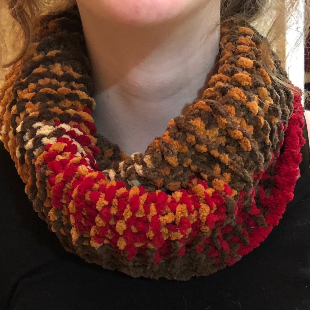 Handmade knit cowl, super soft, w/deep warm colors